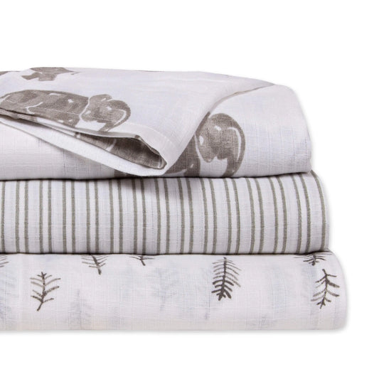 Burts Bees Baby Organic Baby 3-pack Muslin Swaddle Blankets (Wandering Elephants)