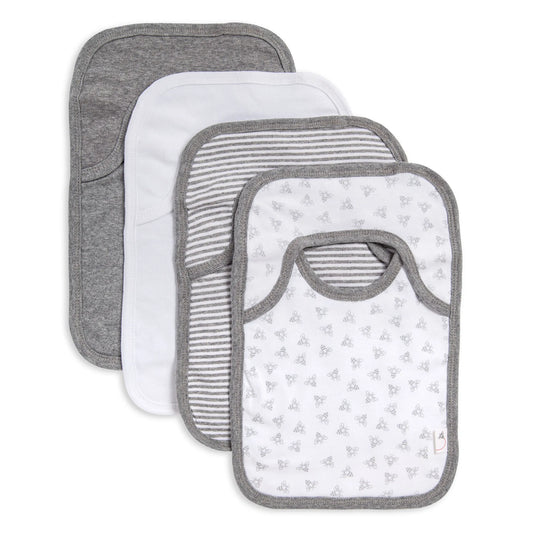 Burts Bees Baby Organic Baby Pull On Bibs 4-pack (Bee Essentials Heather Grey)