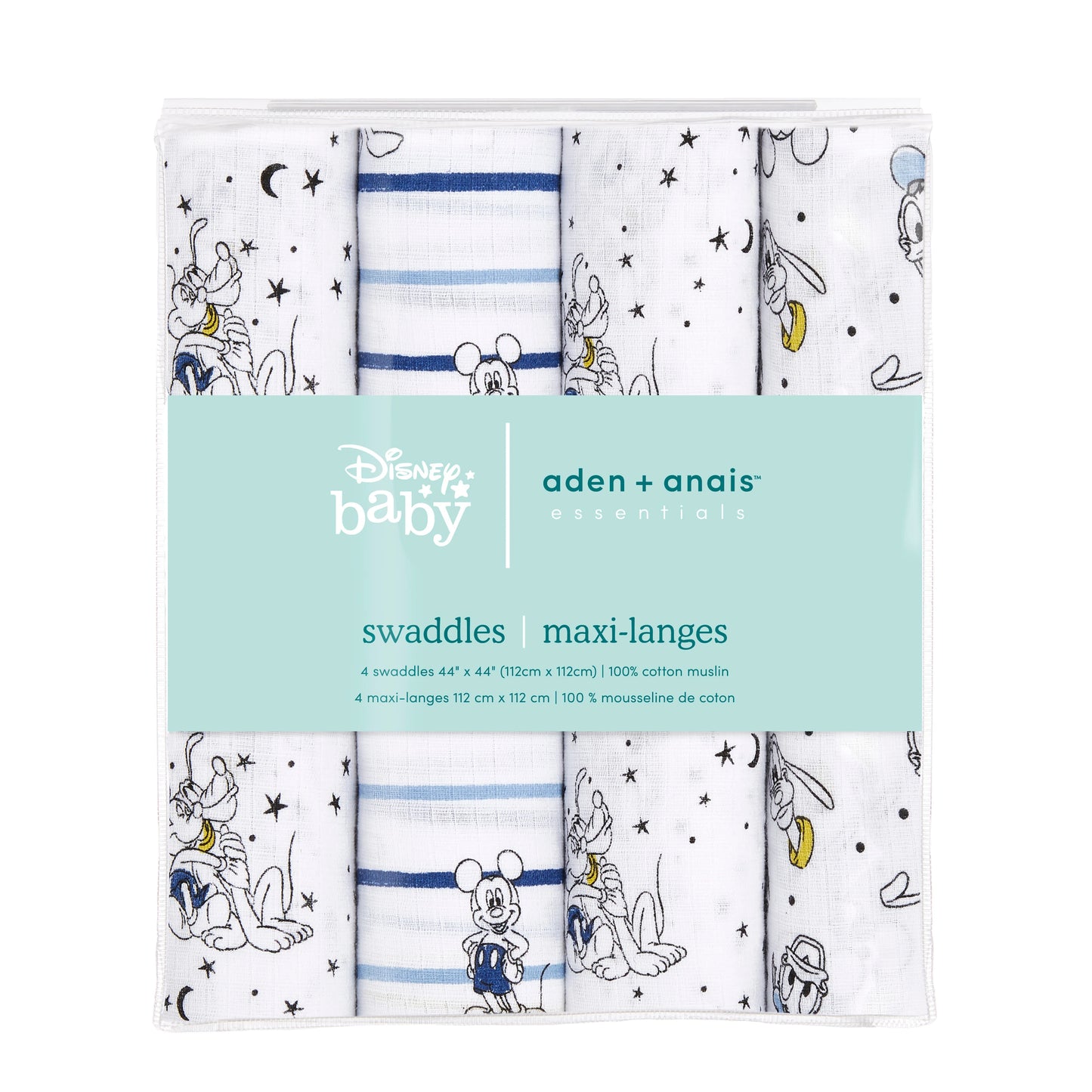4-pack Essentials Cotton Muslin Swaddle Blanket (Mickey Stargazer)