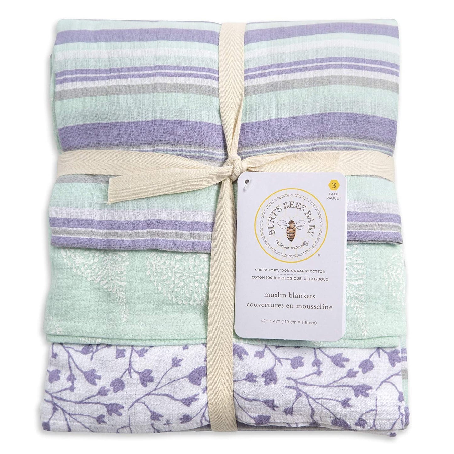 Burt's Bees Baby Organic Baby 3-pack Muslin Swaddle Blankets (Floral Forest)