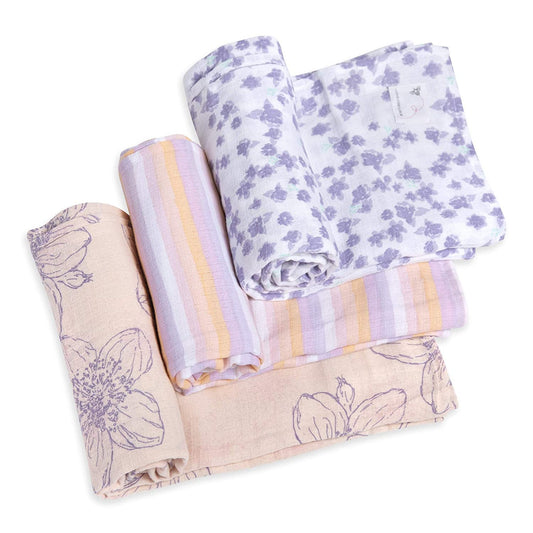 Burt's Bees Baby Organic Baby 3-pack Muslin Swaddle Blankets (Blackberry Flowers)