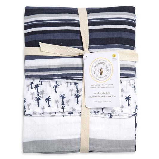 Burt's Bees Baby Organic Baby 3-pack Muslin Swaddle Blankets (Breezy Palms)