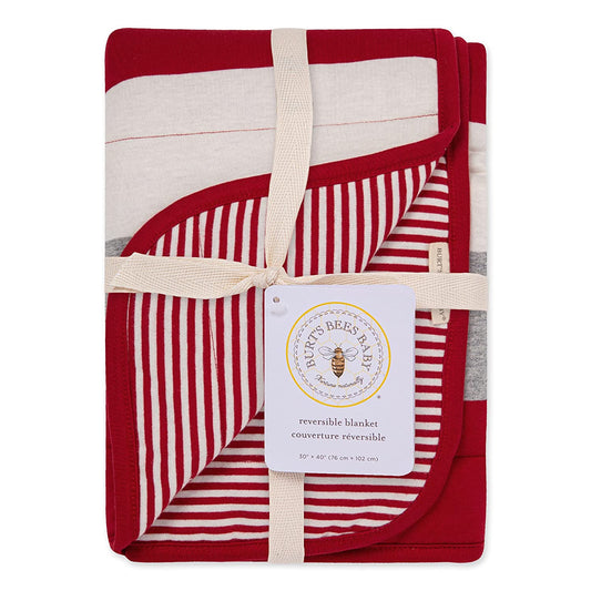 Burts Bees Baby Organic Baby Reversible Blanket (Holiday Jumbo Stripe)