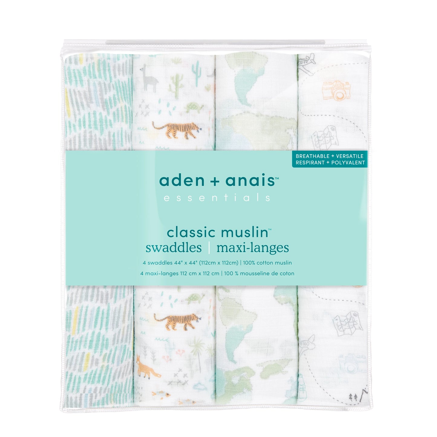 4-pack Essentials Cotton Muslin Swaddle Blanket (Voyager)