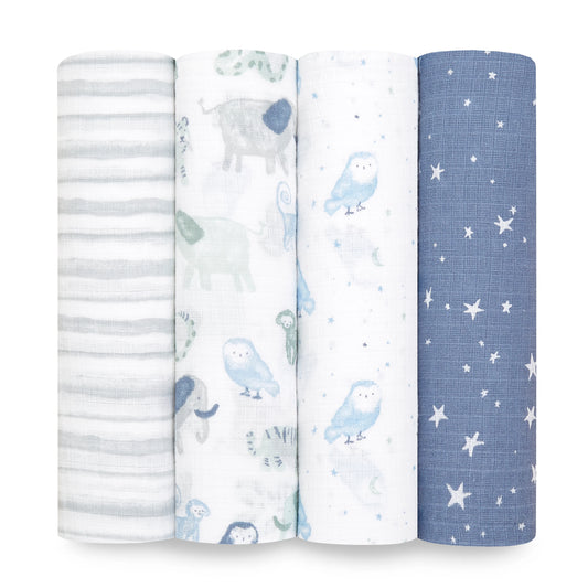 4-pack Essentials Cotton Muslin Swaddle Blanket (Time to Dream)