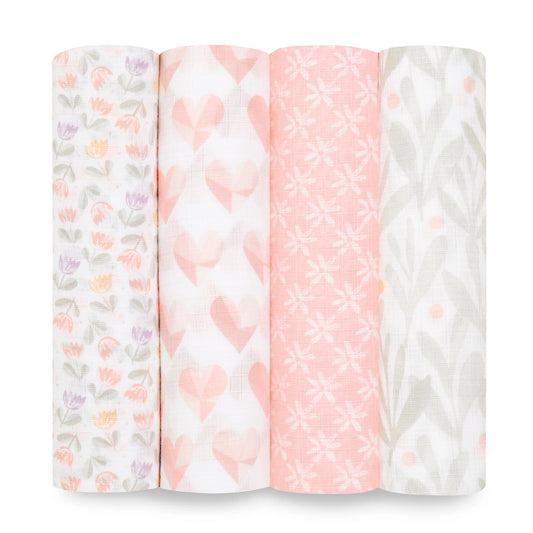 4-pack Essentials Cotton Muslin Swaddle Blanket (Piece of my Heart)