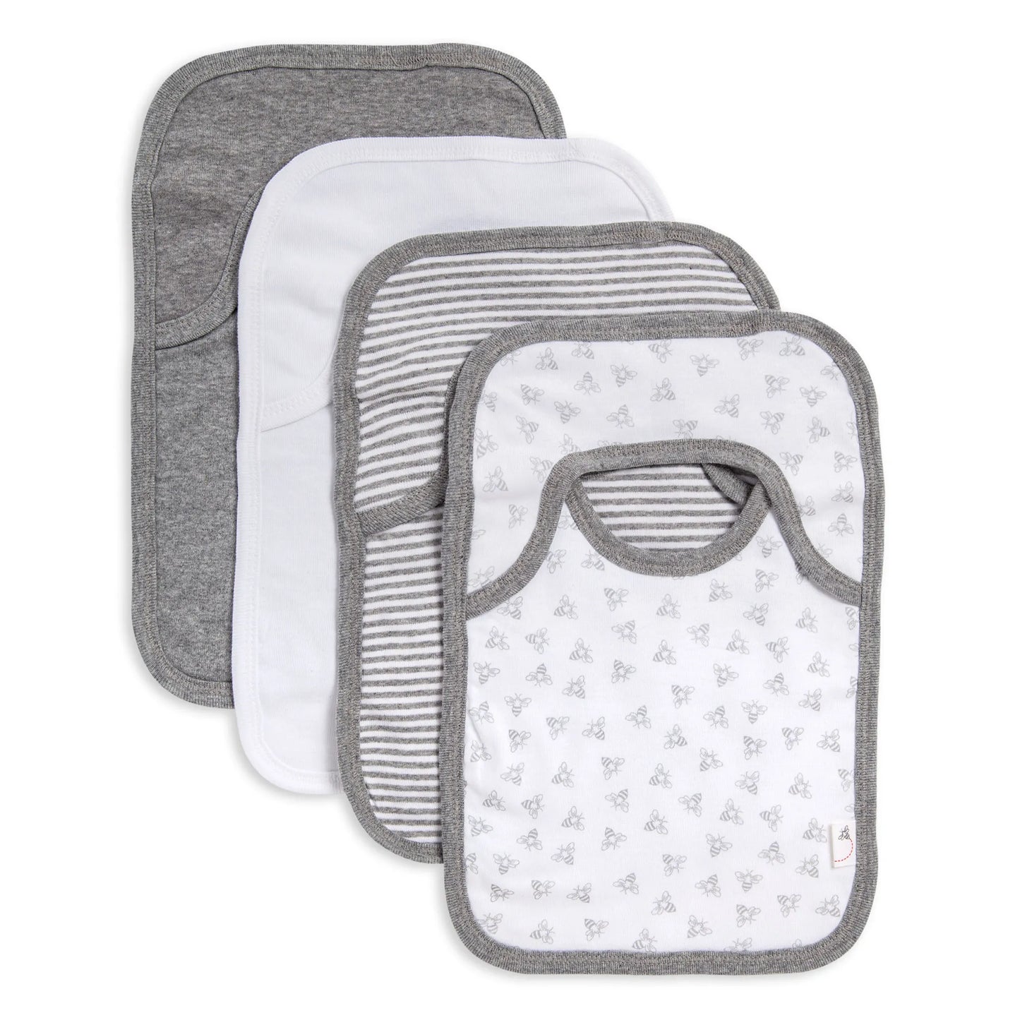 Burts Bees Baby Organic Baby Pull On Bibs 4-pack (Bee Essentials Heather Grey)