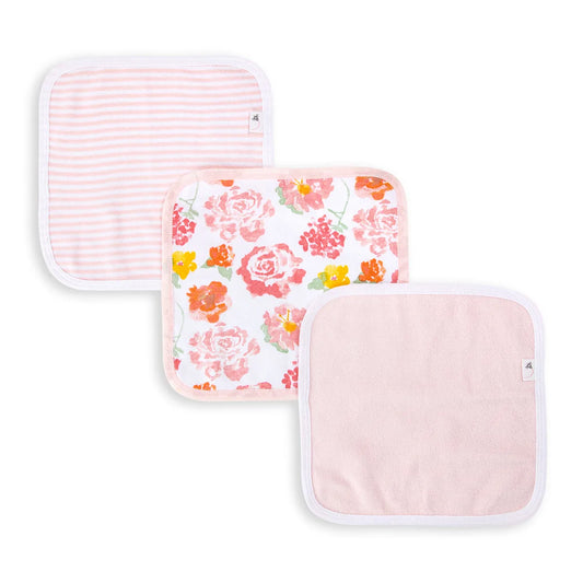 Burts Bees Baby Organic Cotton Wash Cloths 3-pack (Rosy Spring)