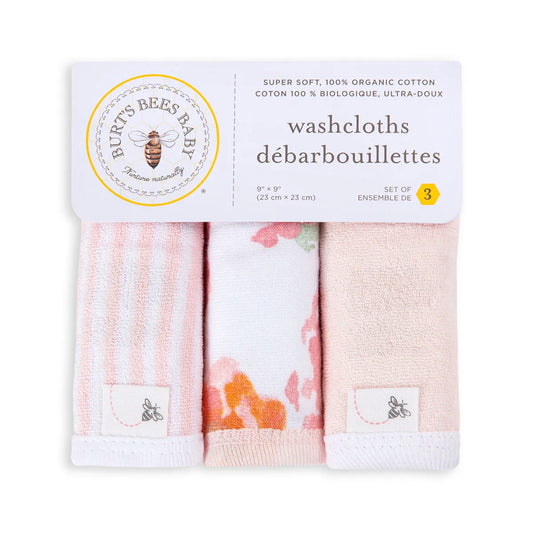 Burts Bees Baby Organic Cotton Wash Cloths 3-pack (Rosy Spring)