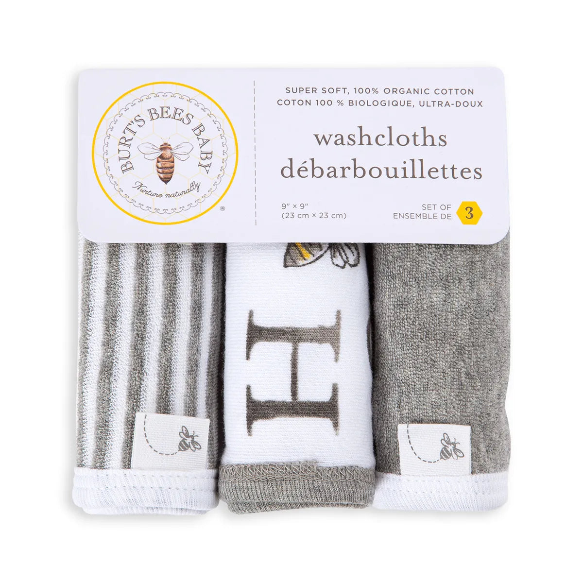Burts Bees Baby Organic Cotton Wash Cloths 3-pack (A-Bee-C)
