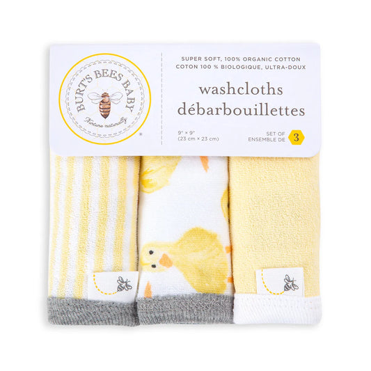 Burts Bees Baby Organic Cotton Wash Cloths 3-pack (Little Ducks)