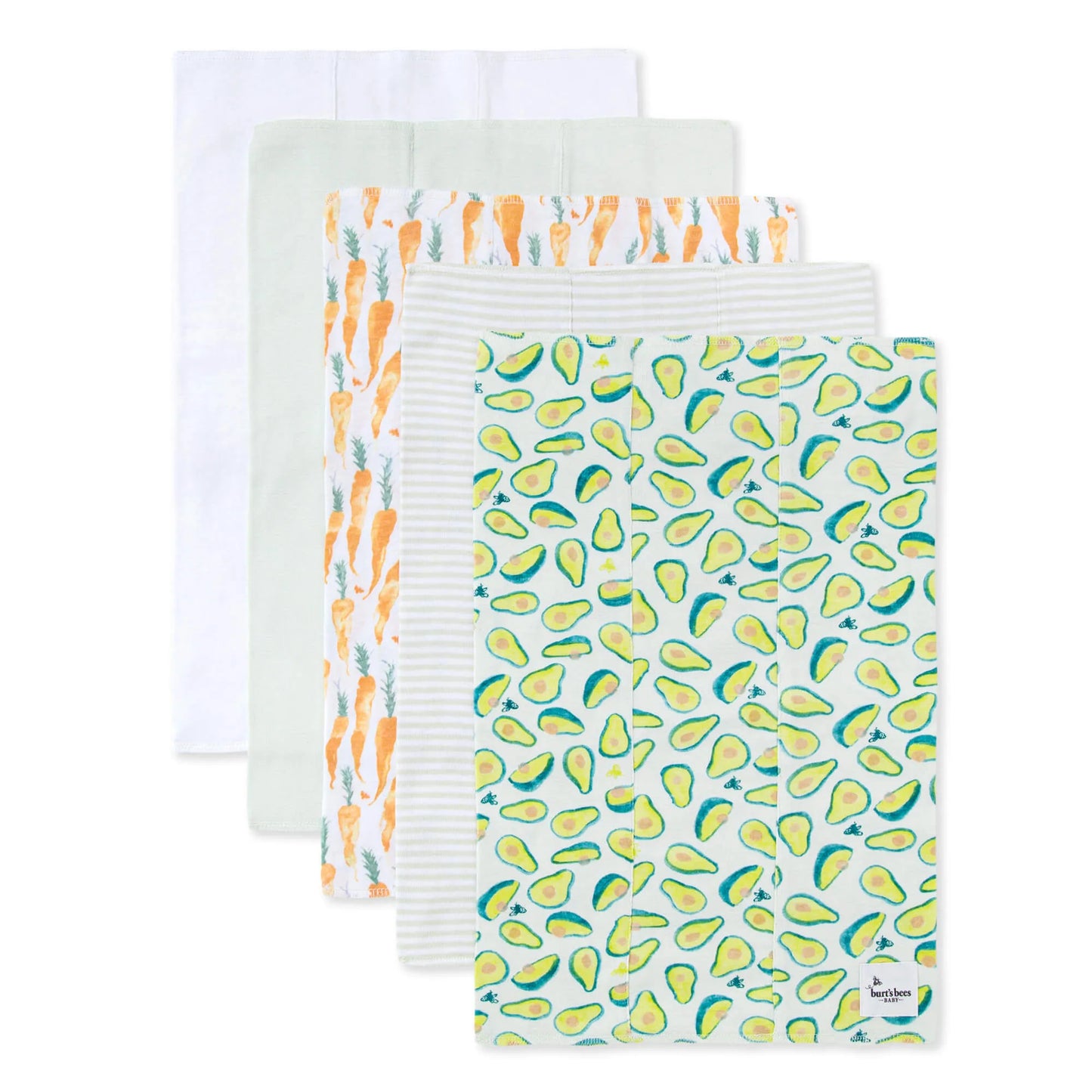 Burts Bees Baby Organic Burp Cloths 5-pack (Carrots & Avocados)