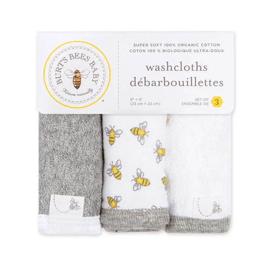 Burts Bees Baby Organic Cotton Wash Cloths 3-pack (Honey Bee)