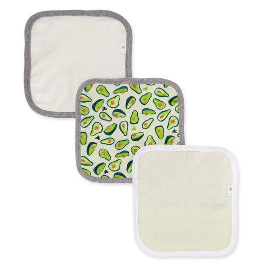 Burts Bees Baby Organic Cotton Wash Cloths 3-pack (Avo-Crazy)