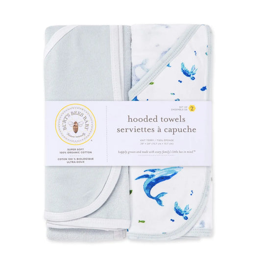 Burts Bees Baby Organic Cotton Hooded Towels 2-pack (Whale of a Tale)