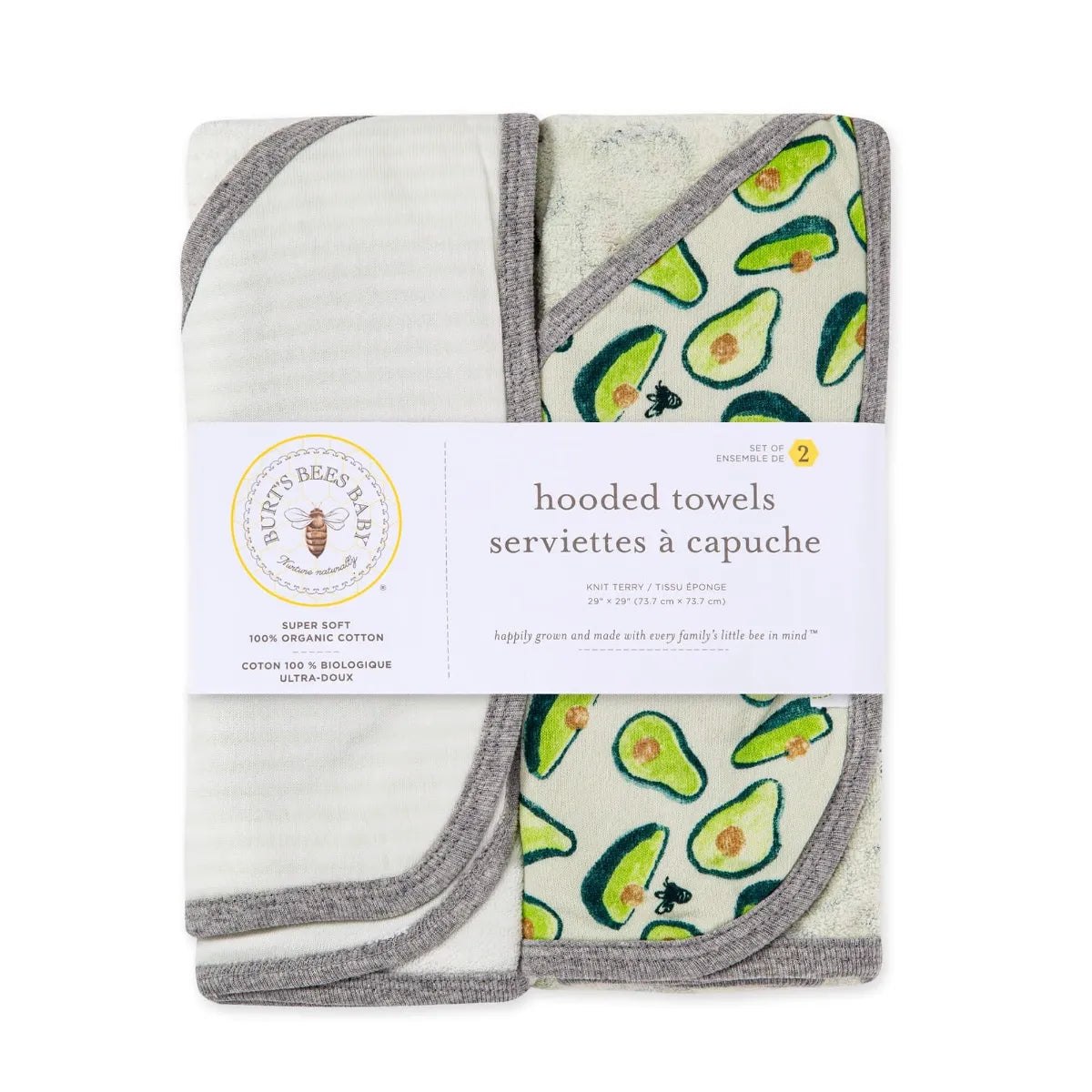 Burts Bees Baby Organic Cotton Hooded Towels 2-pack (Avo-Crazy)